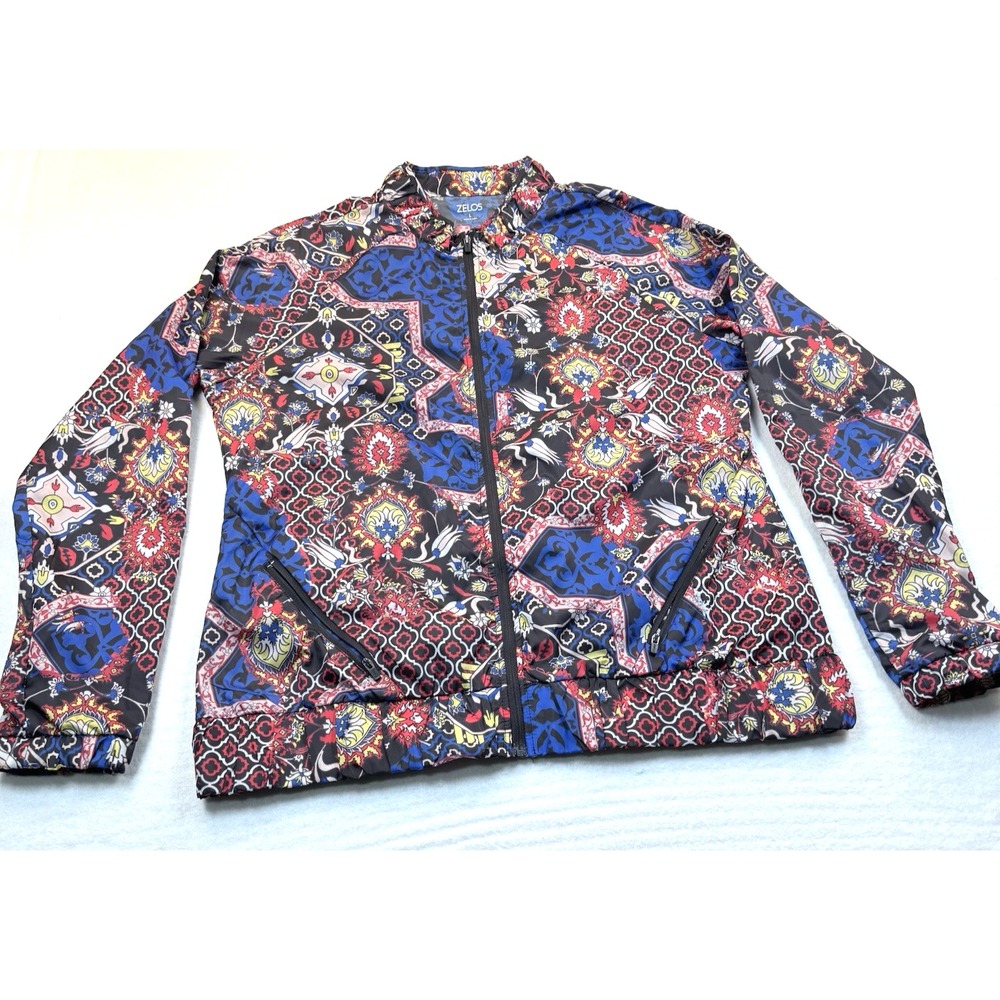 Zelos Multicolor Windbreaker/ Jacket Geometric Long Sleeve Zip Up Size Large